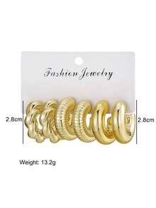 2/6/12/18pcs Set Teardrop, C-Shape, Twisted Metal Earrings, Elegant Gold Tone - Gold - View 4