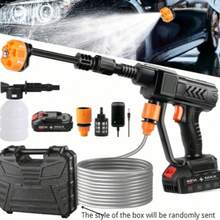 无线电动洗车水枪，可充电锂电池供电，无线高压洗车机，清洁枪，家用洗车水枪，高压水枪，用于洗车、地板清洁、浇灌植物 - 彩色 - 查看 3