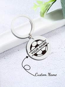 Personalized Football Keychain, Customized Name Stainless Steel Metal Keyring, Sports Football Fan Gift - Style 1 - View 1