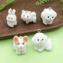 2/5 件可爱树脂柯基犬泰迪兔雕像饰物，带毛绒树脂 3D 动物吊坠，适用于 DIY 钥匙扣手链项链耳环珠宝制作工艺品配件 - 白色 - 查看 10