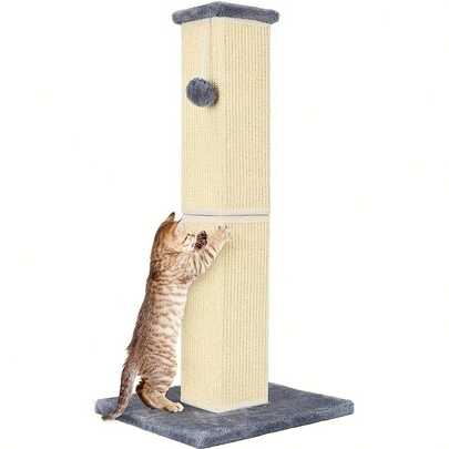 Cat Scratching Post Toy 32 Inches (About 81.2 Cm) For Indoor Large Cats And Kittens, Natural Sisal High Cat Scratching Post, Sisal Cat Scratcher To Improve Cat Scratching Habits, Protect Your Furniture, Gray