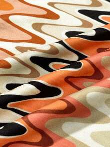 大码 V 领翻领彩色条纹无袖紧身连衣裙（随机印花）