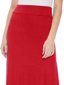 Maxi Length High Waist Foldable Waistband Solid Skirt  Plain  Casual  Elegant  Knitted Fabric        Home  Office  Street  Daily - Đỏ - Xem 5
