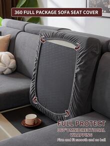 1件装毛绒天鹅绒沙发坐垫套，现代简约防滑面料，弹性加厚时尚沙发坐垫套，沙发毯，可机洗，防尘，防刮，适用于卧室、办公室、客厅L型沙发和1/2/3/4座组合沙发 - 深黑 - 查看 10