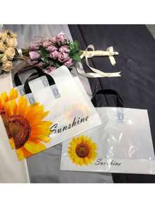 50 Pieces Of Vibrant Sunflower Pattern Gift Bags - Reusable Plastic Tote Bags Suitable For Shopping, Parties, And Special Occasions - Perfect For Weddings, Birthday Parties, Holiday Decorations