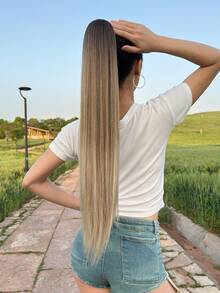 Claw-Style Ponytail Hair Extensions, Long Straight Black-Brown 24-26 Inch Heat-Resistant Fiber Clip-In Ponytail - Brown Ombre - View 4