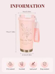 1 cốc cà phê du lịch cách nhiệt bằng thép không gỉ 500ml họa tiết hoa, giữ nóng hoặc lạnh đến 12 giờ, thiết kế nắp kép, chống rò rỉ, tiện lợi mang theo, món quà lý tưởng cho phụ nữ, nam giới hoặc các cặp đôi, hoàn hảo cho văn phòng hoặc các hoạt động ngoài trời. - Hoa linh lan hồng - Xem 4