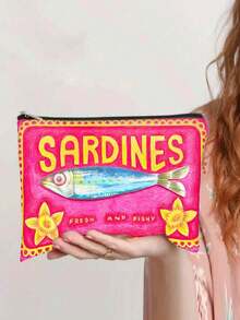Unique Red Canvas Sardine Can Shaped Mini Makeup Bag - Fashionable Zipper Pouch, Travel Essentials, Olive Oil Design, Lightweight And Washable, Great For Accessories, Pencil Case, And Back To School Back To School Supplies Make Up Bag - Multicolor - View 1