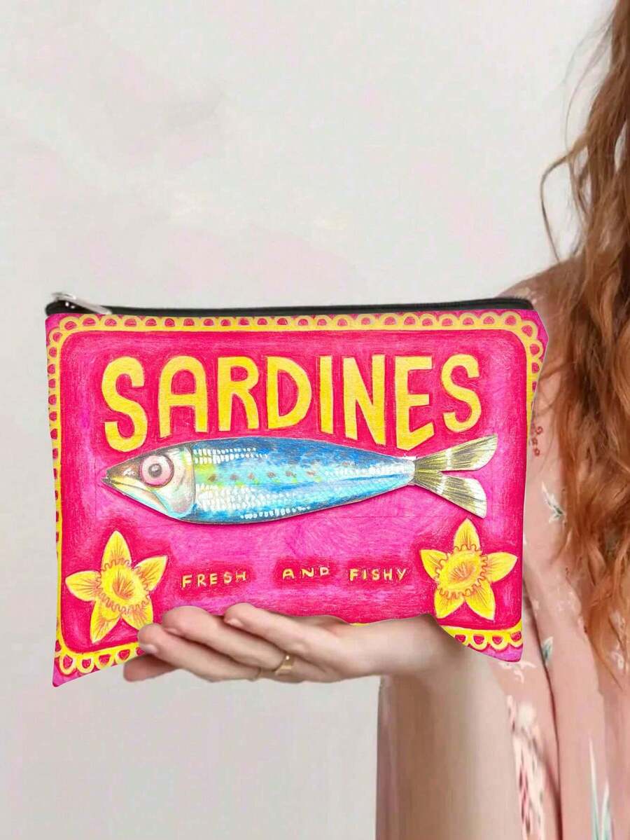 Unique Red Canvas Sardine Can Shaped Mini Makeup Bag - Fashionable Zipper Pouch, Travel Essentials, Olive Oil Design, Lightweight And Washable, Great For Accessories, Pencil Case, And Back To School Back To School Supplies Make Up Bag - Multicolor - View 1