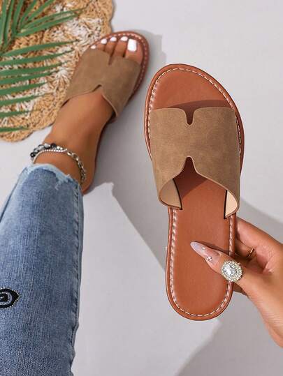 女士韩版休闲平底凉鞋，露趾编织罗马凉鞋，适合夏季、春秋季，时尚平底拖鞋，适合正装、沙滩装、家居服