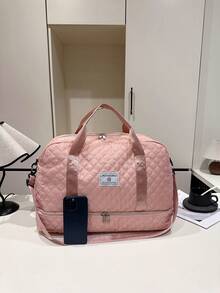 Solid Color Minimalist Travel Weekender Bag With Zipper, Unisex Multifunctional Large Capacity Independent Shoe Compartment Shoulder Bag For Outdoor Activities Bag For School School Accessories School Stuff - Purple - View 7