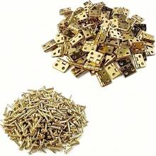 30pcs Small Brass Mini Hinges For Wooden Box Jewelry Box Dollhouse Miniature Furniture + Replacement Golden Hinge Screws