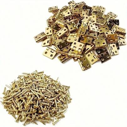30pcs Small Brass Mini Hinges For Wooden Box Jewelry Box Dollhouse Miniature Furniture + Replacement Golden Hinge Screws