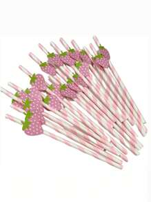 6pcs/Set Paper Straws, Red/Pink, Cute Shapes For Milkshake Juice Boba Tea, Birthday Party Supplies, Creative Paper Strawberry Drink Straw Decor For Cake Desserts