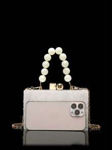 Acrylic Clutch Wallet, Marble Pattern Handbag, Women's Crossbody Bag With Pearl Chain, Formal Wedding/Gala