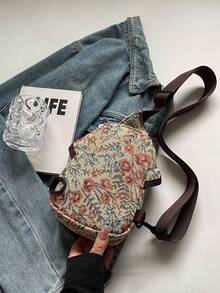 Bohemian Embroidered Floral Mini Crossbody Bag, Small Capacity Polyester Shoulder Bag With Zipper Closure And Lining - Pink - View 7