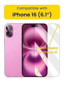 Protector de pantalla + Protector de lente de cámara, compatible con Apple 16, 16plus, 16 Pro Max, 16 Pro Vidrio templado de cobertura total súper protección, claridad HD, fácil de instalar, duradero y sin burbujas. Regalo para cumpleaños, familia, amigos. Protector de pantalla de teléfono, accesorios de teléfono a prueba de agua, a prueba de golpes, anti-caída, anti-arañazos, anti-huellas dactilares - transparente - Ver 4