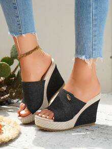 Women's Fashion Open Toe Platform Wedge Slide Sandals - Black - View 4