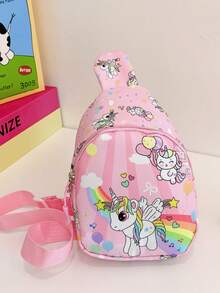 1个女童迷你小马图案拉链尼龙胸包，四季皆宜 - 彩色 - 查看 11
