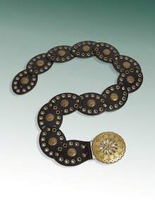 Hershine 1 pezzo Cintura stile western vintage cowboy/cowgirl, stile bohémien country, cintura in pelle western, accessorio di moda, fibbia a fiore traforata, cintura ovale con patchwork, decorazione in bronzo, cintura boho - nero - Visualizzare 4