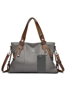 2024 勃艮第酒红色女士单肩包大容量托特包斜挎包 - 灰色 - 查看 5