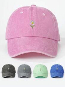 1pc Women Embroidered Palm Tree Washed Baseball Cap, Adjustable Outdoor UV Protection Sun Hat For Spring Autumn Travel Beach Vacation, Y2K Style Unisex Youth Cap