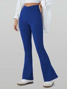 RUNONWHEELS 5 Quần yoga nữ cạp cao, ống loe chéo, quần legging tập luyện co giãn, quần ống rộng. - Màu xanh lam - Xem 12