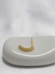 1pc Exquisite 925 Sterling Silver L-Shaped C-Curve CZ Nose Stud Piercing Jewelry 24G - Gold - View 7