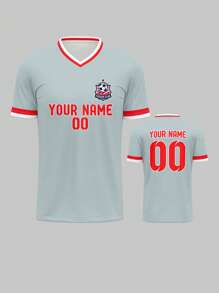 定制马德里竞技队男士足球球衣，运动队俱乐部训练 V 领衬衫，正面和背面印有个性化姓名、号码、徽标，适合休闲、派对、日常穿着 - 彩色 - 查看 5