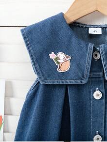Girls Casual Stylish Denim Dress With Rabbit Embroidery, Suitable For Girls Daily Casual Outfit, Summer - Blue - View 4