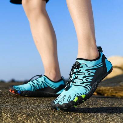 男女通用橡胶防滑户外徒步鞋，粉色和酒红色情侣休闲越野跑鞋