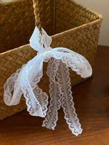 Layered White Lace Bow Waxed Cord Waist Belt, Ribbon Hair Band, Collor Neckband, Versatile For Spring/Summer - Ribbon - View 6