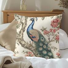 1 Stück Retro Pfau auf Ast Dekorativer Kissenbezug, Samtgewebe einseitig bedruckt, 45*45CM/18*18 Zoll Kissenhülle, geeignet für moderne minimalistische Sofas, Wohnzimmer Dekoration, Geschenk
