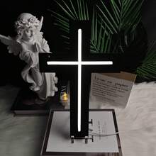 USB 供电 LED 霓虹灯十字架标志，基督教信仰壁挂式遥控器，适用于卧室、客厅、宗教家居装饰和精神礼物