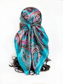 1条女士豹纹印花丝巾，时尚缎面方巾，适合派对和日常佩戴，可用作头巾、发带或领巾，是打造海滩造型的理想之选。 - 彩色 - 查看 12