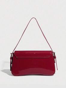 1 件女士 PU 皮革小方包，栗色，百搭漆皮迷你包，Y2K Babe 钱包，单肩包/腋下包，时尚斜挎包，配有 2 条肩带，可调节佩戴选项 - 酒紅色 - 查看 3