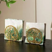 2pcs Gold Metal Tissue Paper Holder, Decorative Bar Tabletop Cafe Dining Room Napkin Dispenser - Multicolor - View 12