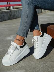 Giày thể thao thường ngày màu trơn đế dày thời trang dành cho nữ, bán chạy nhất mùa xuân và mùa hè - màu đen - Xem 2