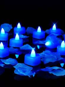 24 件心形 LED 无焰蜡烛，蓝色浪漫爱情 LED 茶灯，适合浪漫之夜、情人节、周年纪念、婚礼、晚宴派对装饰