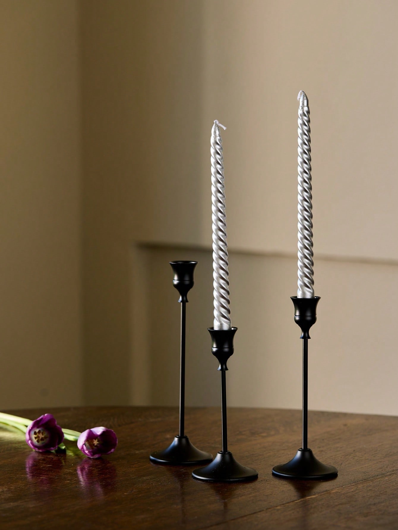 Cirelle 3 قطع حاملات شموع مخروطية معدنية ذهبية/سود...