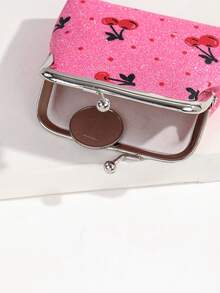1pc Women's Fruit Pattern Coin Purse Cherry Print Snap Closure Mini Fresh & Cute Wallet For Women Wallet Mini Wallet Purse Wallet Wallet Coin Wallet - Hot Pink - View 4