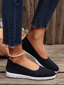 Casual Breathable Slip-On Flat Shoes, Summer New Round Toe Walking Shoes, Fashionable Versatile Comfortable Lightweight Fabric Shoes - Navy Blue - View 7