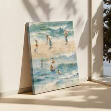 1 pieza Obra de arte de lienzo enmarcada, Paseo por la playa, Charm de verano, Impresión de arte estilo impresionista en lienzo, Pintura de póster de decoración de pared, Regalo ideal para dormitorio, sala de estar, pasillo, dormitorio, lista para colgar - Multicolor - Ver 4