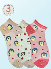 1 Pair/3 Pairs Ladies Colorful Bubble Mouth Hedgehog, Heart, Leaf Patterns Soft, Versatile, Comfortable Short Socks For Everyday Wear - Multicolor - View 3