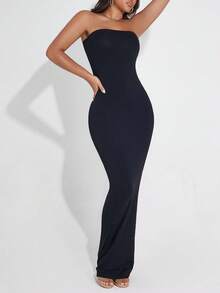 Convertible Strapless Long Dress For Women (Can Be Folded Into Short Dress) - màu đen - Xem 5