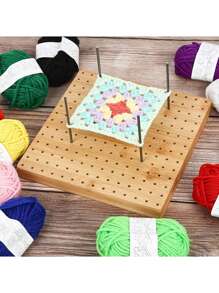 1套竹木板可重复使用手工编织阻挡垫 Granny Square 艺术品针线活爱好者缝纫用品木制钩针阻挡板编织套件方形 Granny 手工竹钩针用品 - 彩色 - 查看 7