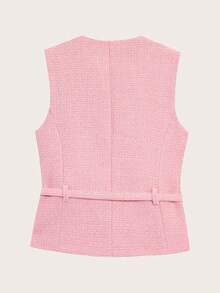 Women's Sleeveless Solid Color Gold Buckle Waistcoat Top, Spring And Autumn