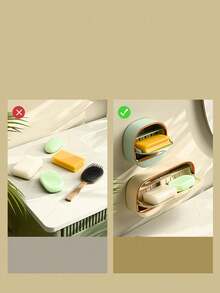 1个带沥水盘的豪华皂碟，防水皂盒，适用于淋浴间，壁挂式设计，带翻盖，是浴室的理想之选，也是开学必备品。