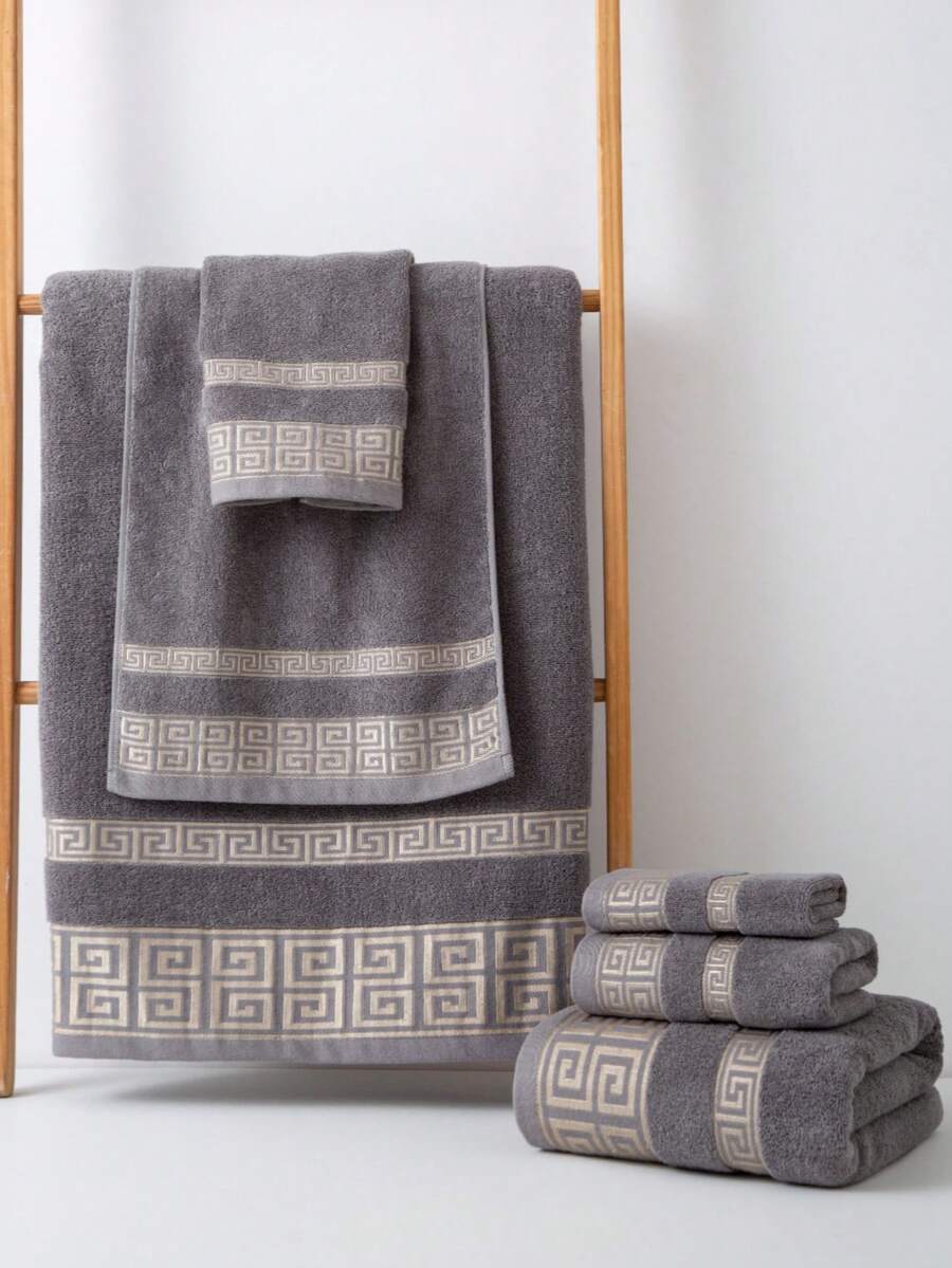 1pc Grey Pure Cotton Thin Medium Bath Towel/Small Kitchen Towel/Handkerchief, Quick Dry Absorbent, Unisex, All Season, Suitable For Bathroom, Travel, Vacation, Gift, School, Hotel And Home Use