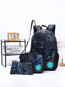GUSTELL 18.5 Inch 47cm 3-Piece Set Backpack Lunch Box Pencil Case For Boys Girls Middle Primary School, Suitable For City Travel, Hiking, Playground, Casual Cartoon Backpack With Padded Back And Adjustable Shoulder Straps, Patterned Design For School Or Outdoor, Great Everyday Bag